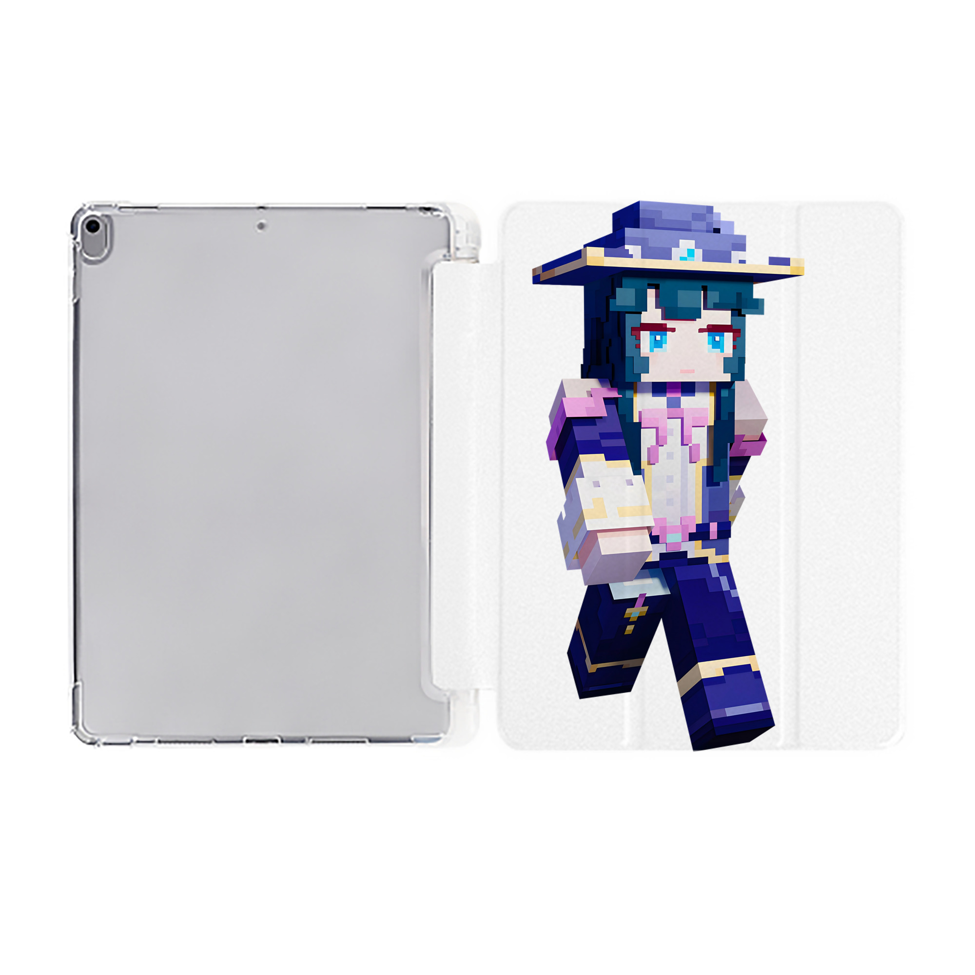 （画像用） マインクラフト ブロックの世界 Minecraft MC Block world IPad ケース ペン収納付き 三つ折りスタンド PUレザー×シリコン 対応機種9.5/10.5/10.9インチ